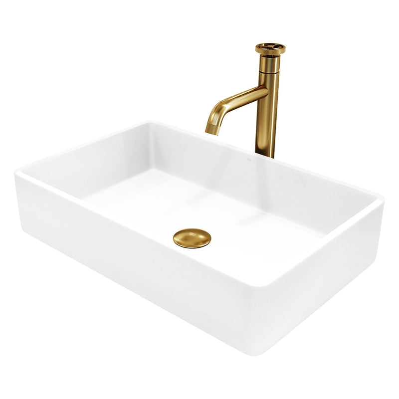 Magnolia White Bathroom Sink/Basin Set with Cass Faucet and Rectangular Composite Vessel Z4634