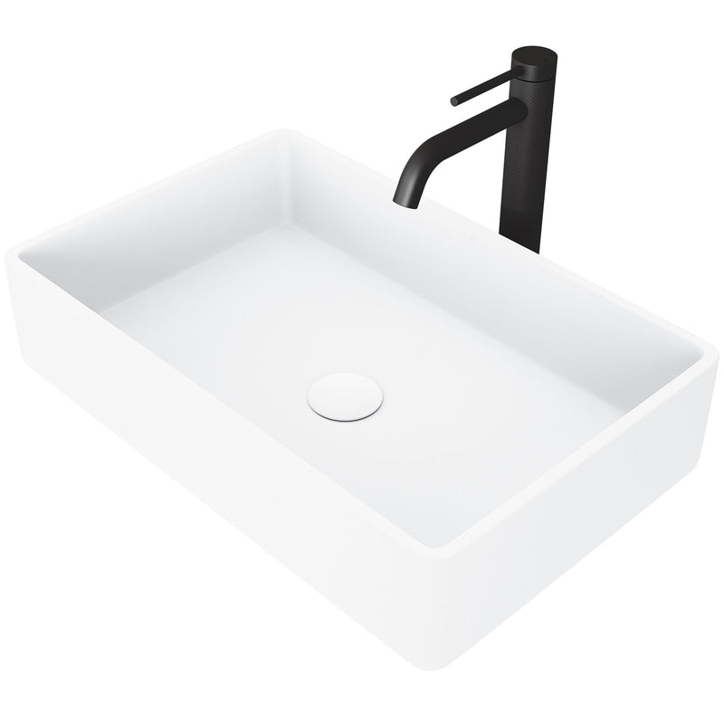 Magnolia White Bathroom Sink/Basin Set with Lexington Faucet and Rectangular Composite Vessel V2163