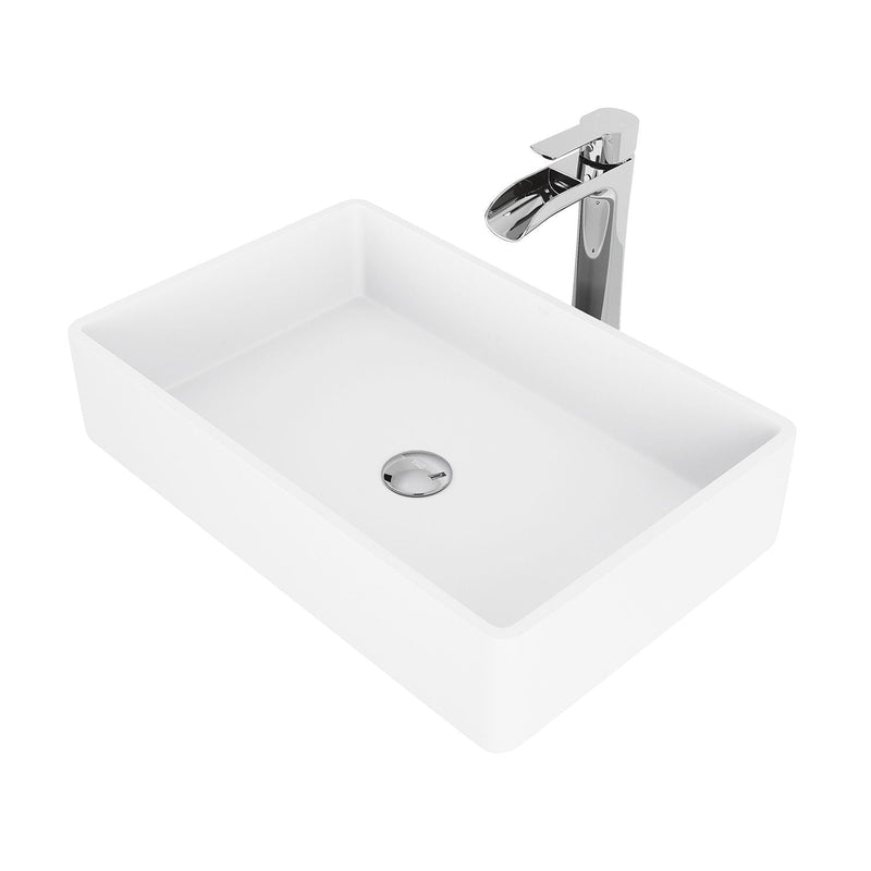 Magnolia White Bathroom Sink/Basin Set with Niko Faucet and Rectangular Composite Vessel Y19
