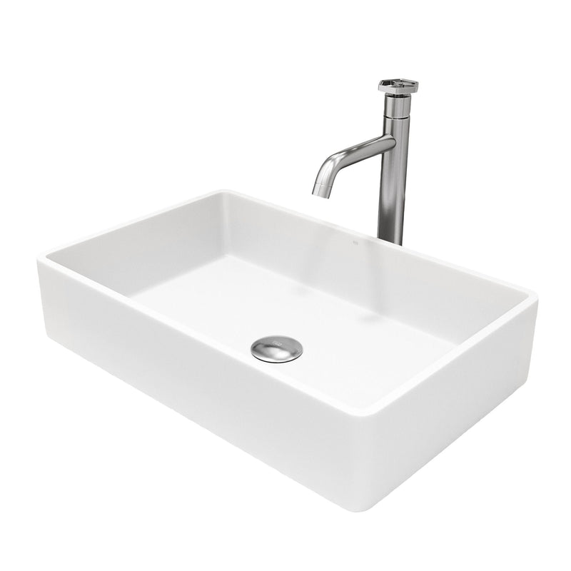 Magnolia White Bathroom Sink/Basin Set with Ruxton Faucet and Rectangular Composite Vessel N946
