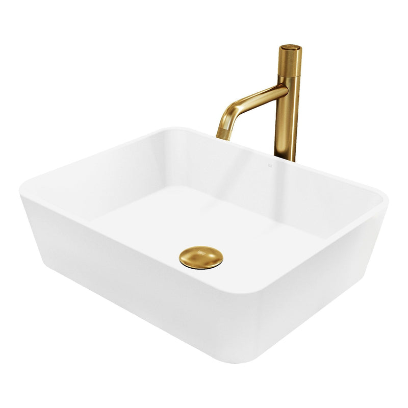 Marigold Matte White Bathroom Sink/Basin Set with Apollo Faucet and Rectangular Composite Vessel B9051