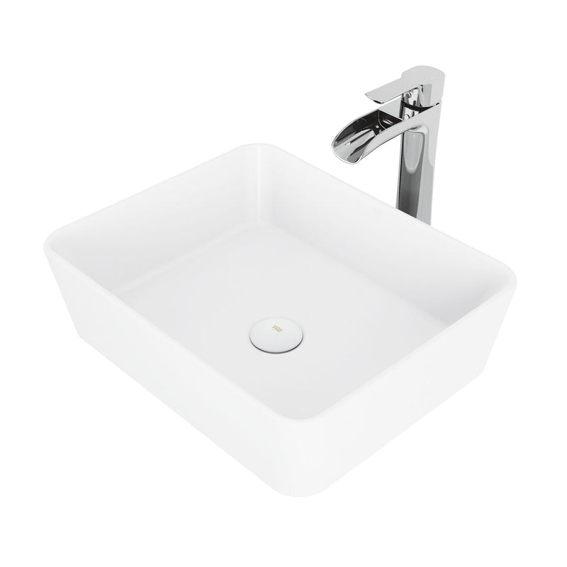 Marigold Matte White Bathroom Sink/Basin Set with Niko Faucet and Rectangular Composite Vessel X7811
