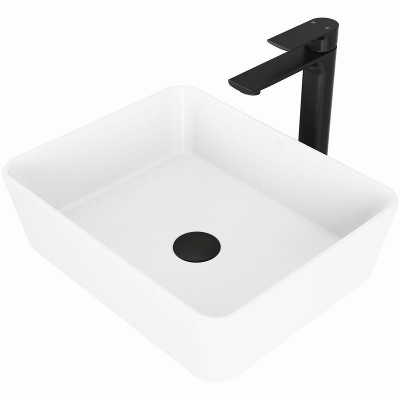 Marigold Matte White Bathroom Sink/Basin Set with Norfolk Faucet and Rectangular Composite Vessel Y0364