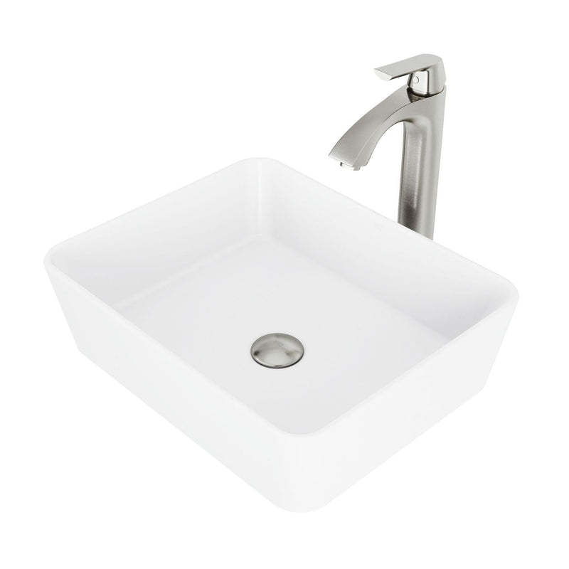 Marigold White Bathroom Sink/Basin Set with Linus Faucet and Rectangular Composite Vessel U862