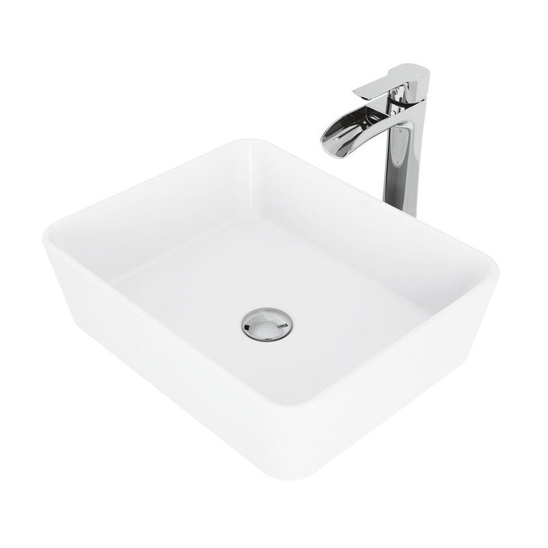 Marigold White Bathroom Sink/Basin Set with Niko Faucet and Rectangular Composite Vessel D6607