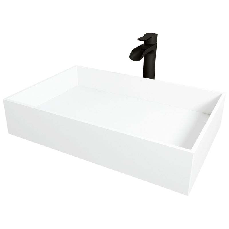 Montauk White Bathroom Sink/Basin Set with Niko Faucet and Rectangular Composite Vessel A1604