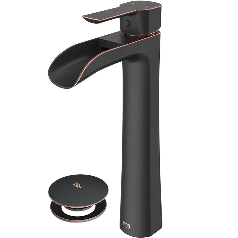 Niko Single Handle Vessel Single Hole Bathroom Sink Faucet with Pop-up Drain, Antique Rubbed Bronze A3194