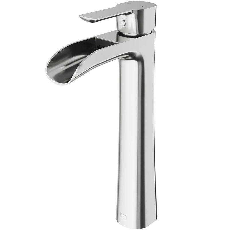 Niko Single Handle Vessel Sink Bathroom Faucet with Deck Plate, Brushed Nickel R7061
