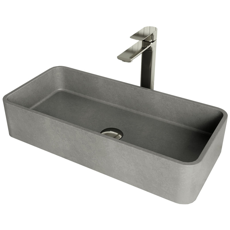 Palazzo Gothic Grey Bathroom Sink/Basin Set with Niko Faucet and Rectangular Vessel A9097