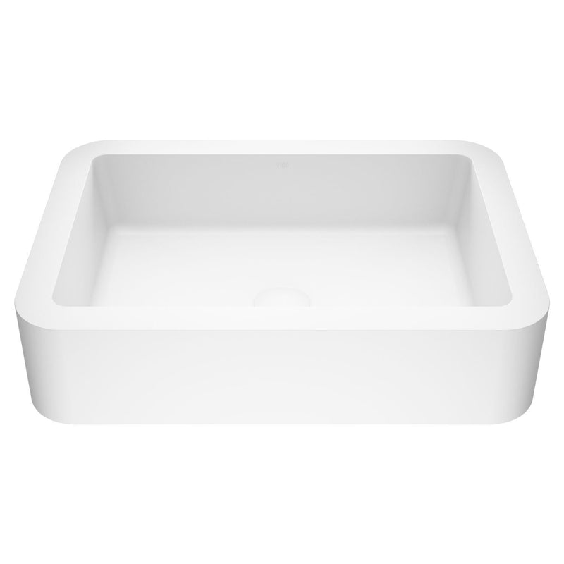 Petunia Matte Stone Rectangular Composite Vessel Bathroom Sink/Basin with Rounded Edges & Deep Bowl, White J5458