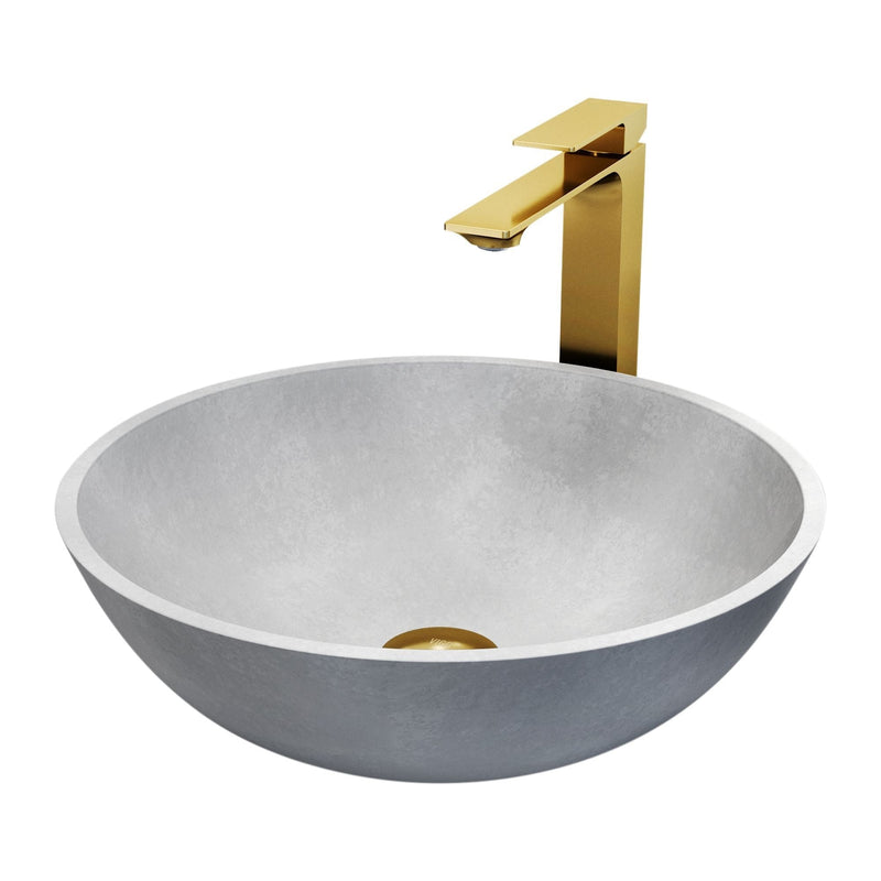 Ravenna Gothic Grey Bathroom Sink/Basin Set with Dunn Faucet and Round Vessel N5770