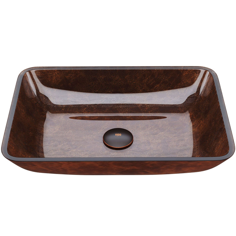 Rectangular Glass Vessel Bathroom Sink/Basin with Deep Bowl, Russet M2428