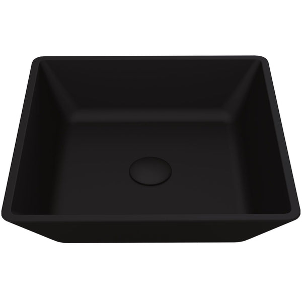 Roma Glass Square Vessel Bathroom Sink/Basin with Rounded Edges & Deep Bowl, Black T6720
