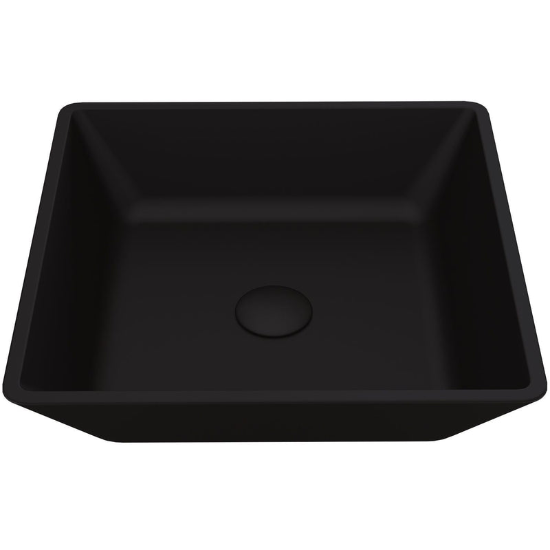 Roma Glass Square Vessel Bathroom Sink/Basin with Rounded Edges & Deep Bowl, Black T6720