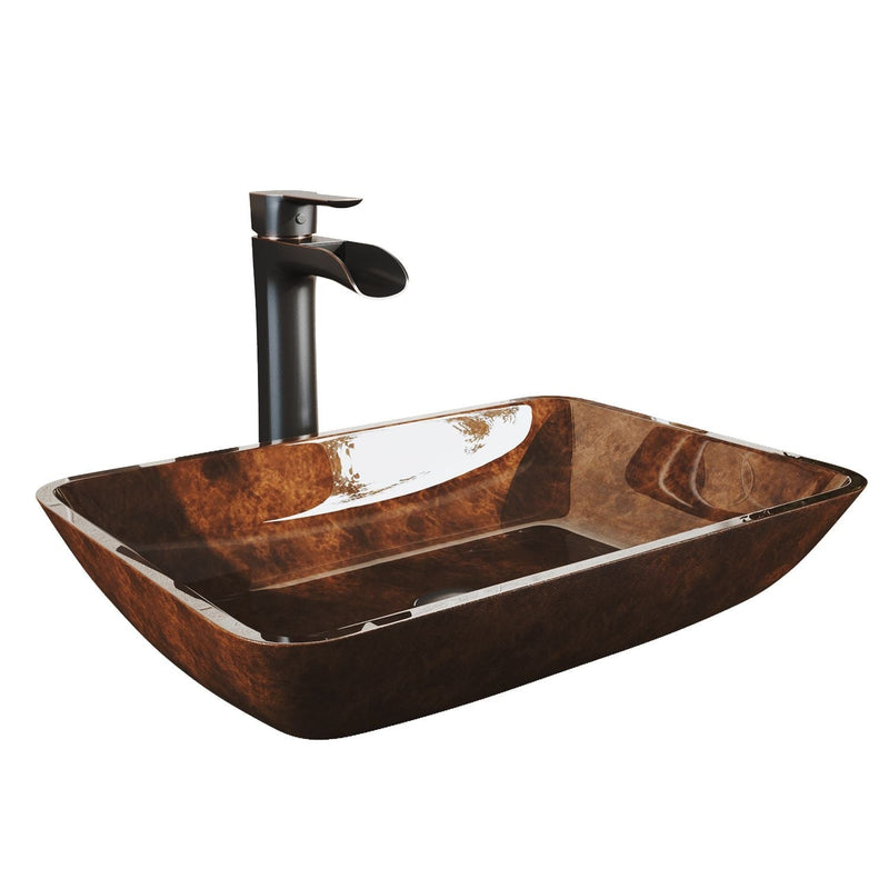 Russet Glass 18-in Red/Brown Bathroom Sink/Basin Set with Niko Faucet and Rectangular Vessel L2006