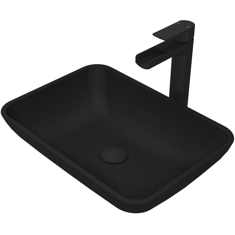 Sottile Blue Bathroom Sink/Basin Set with Amada Faucet and Glass Rectangular Vessel Q8390