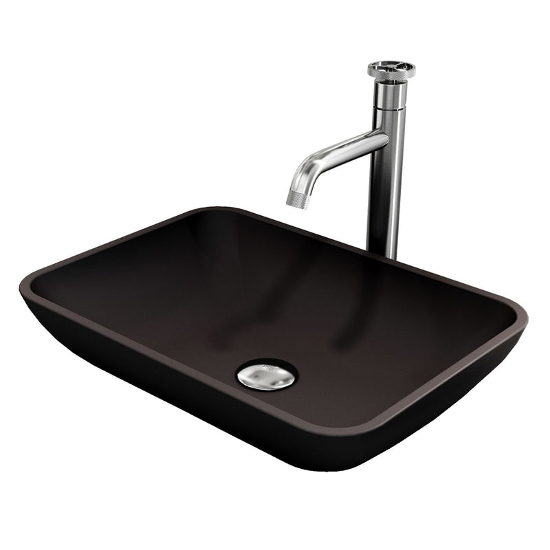 Sottile Matte Black Bathroom Sink/Basin Set with Cass Faucet and Glass Rectangular Vessel G2906