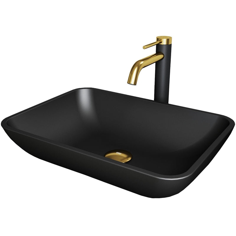 Sottile Matte Black Bathroom Sink/Basin Set with Lexington Faucet and Glass Rectangular Vessel F7315