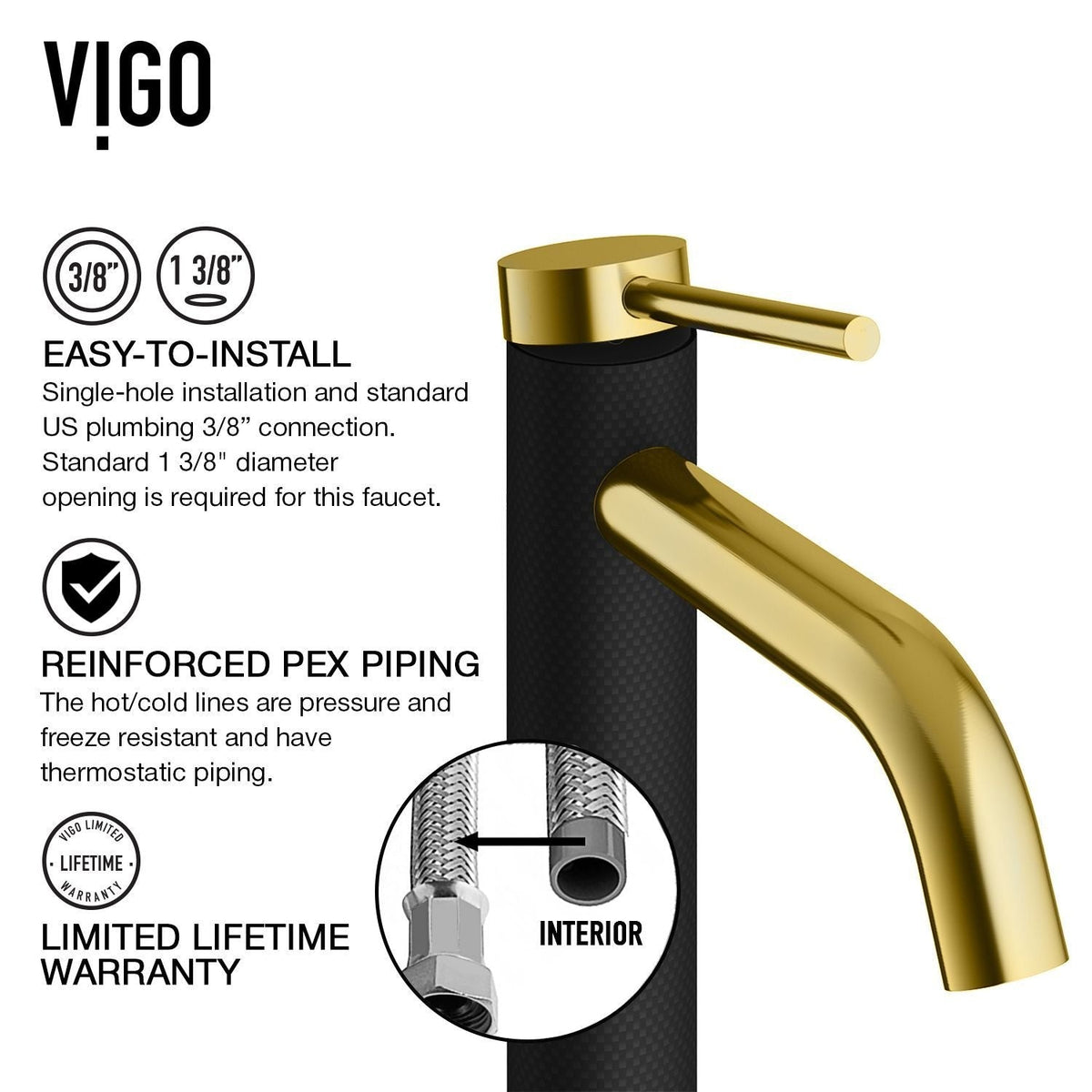 Sottile Matte Black Bathroom Sink/Basin Set with Lexington Faucet and Glass Rectangular Vessel