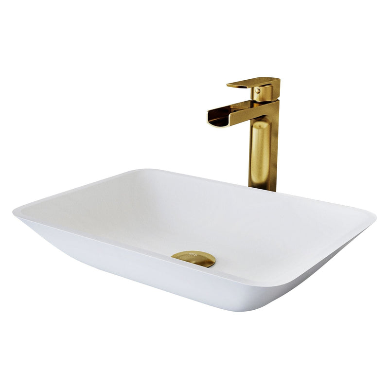 Sottile White Bathroom Sink/Basin Set with Amada Faucet and Glass Rectangular Vessel T6149