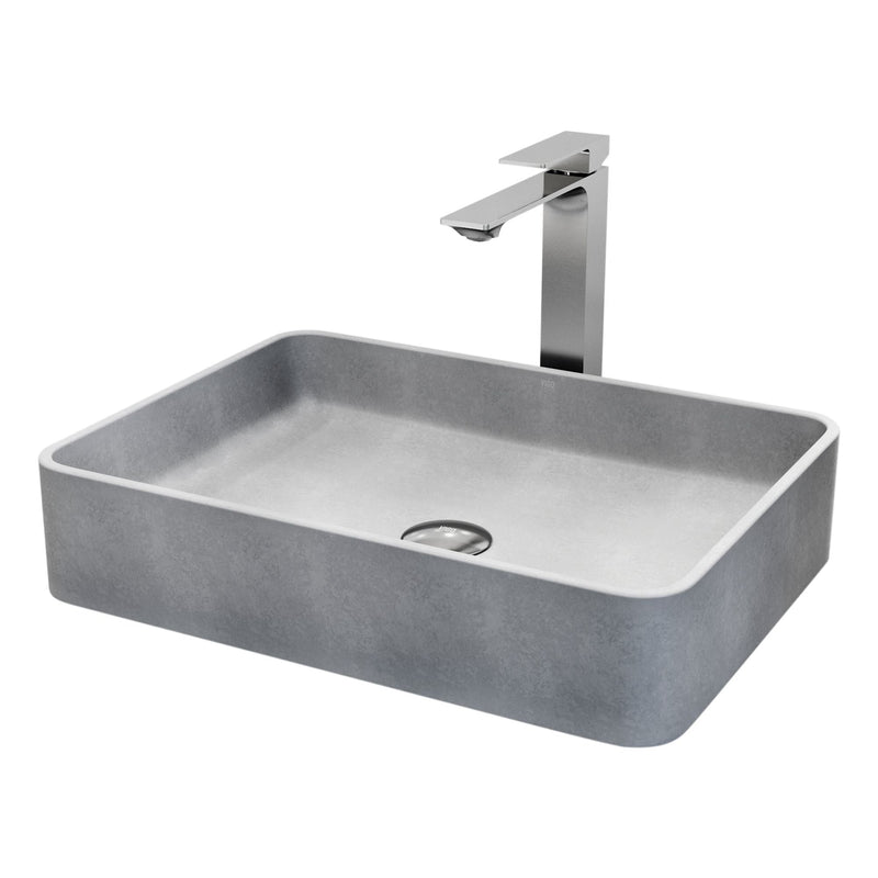 Tarragona Gothic Grey Bathroom Sink/Basin Set with Dunn Faucet and Rectangular Vessel I5344