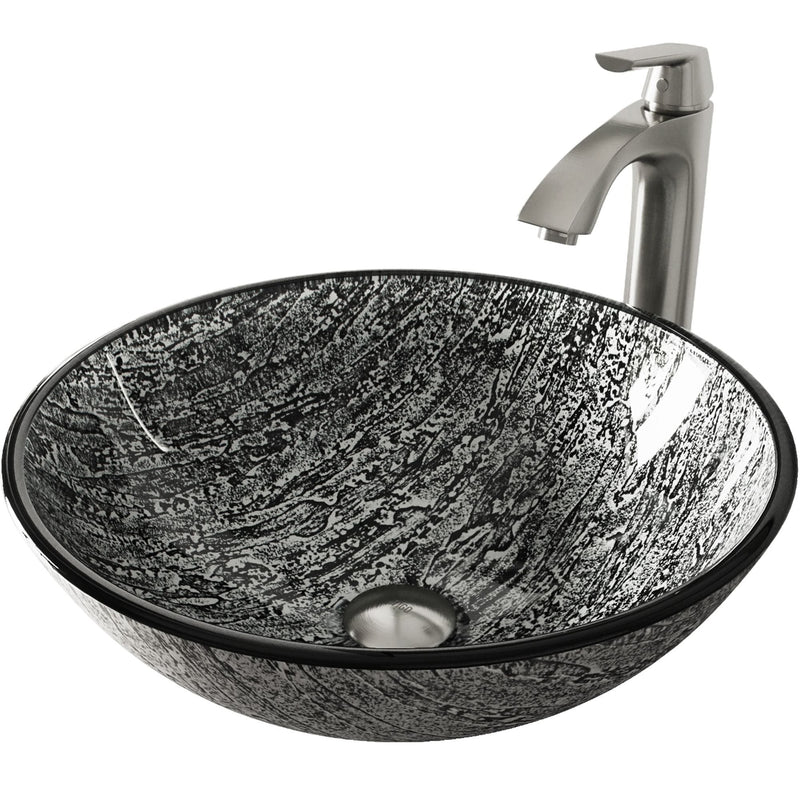 Titanium Glass Slate Grey Bathroom Sink/Basin Set with Linus Faucet and Round Vessel L4079
