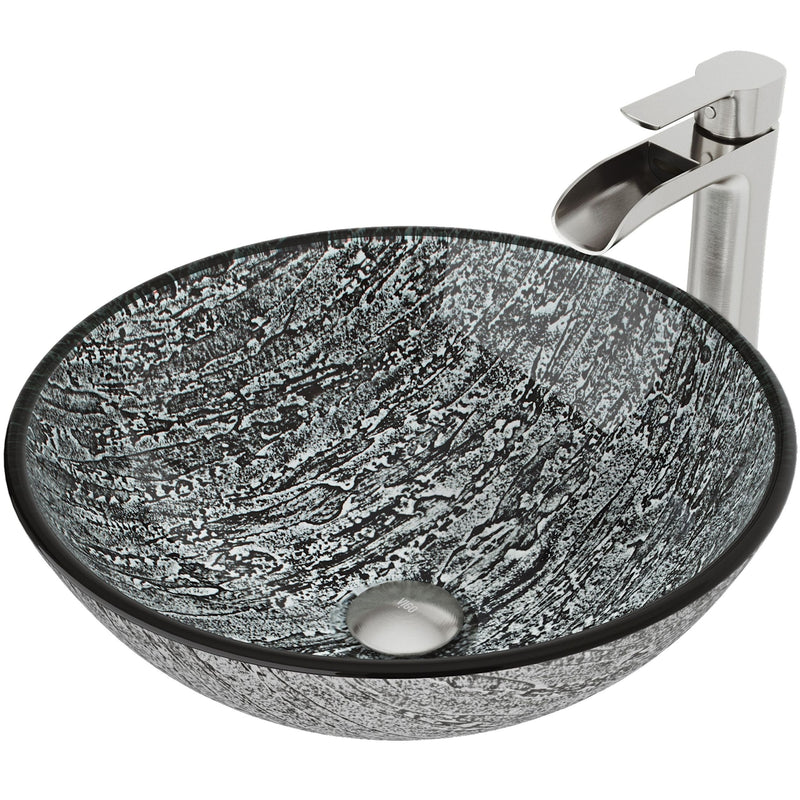 Titanium Glass Slate Grey Bathroom Sink/Basin Set with Niko Faucet and Round Vessel K3604