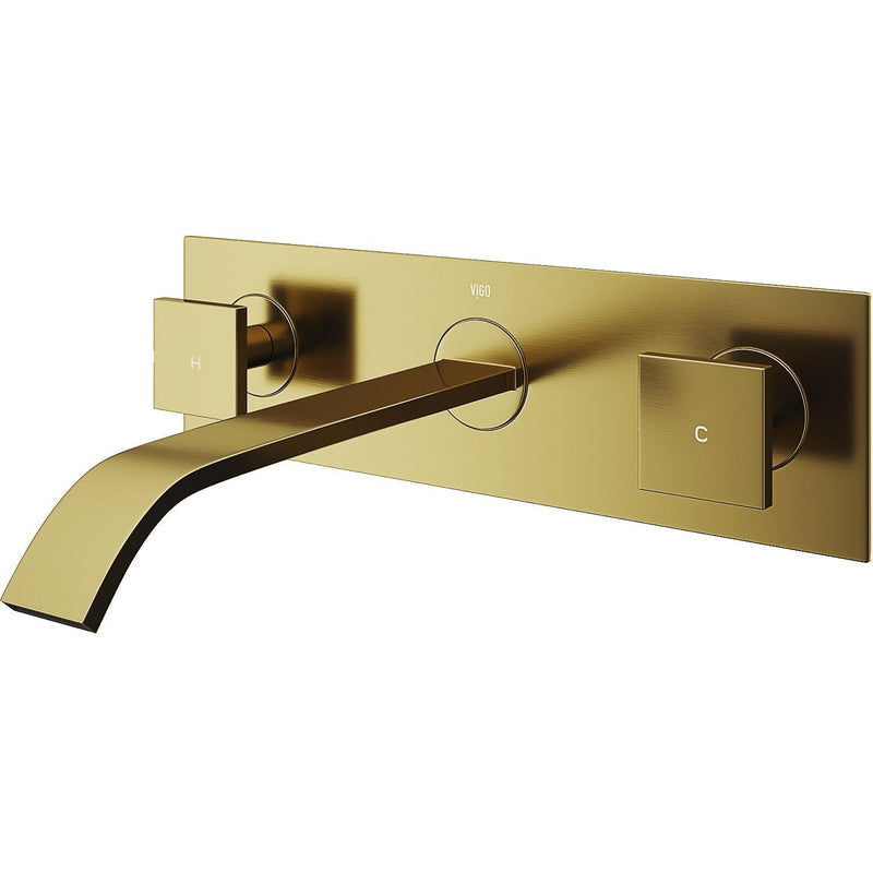 Titus Wall Mount Dual Handle Bathroom Sink Faucet, Eco-Friendly 1.2 GPM Flow Rate, Matte Brushed Gold N2476
