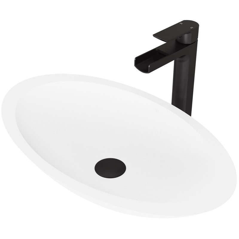 Wisteria White Bathroom Sink/Basin Set with Amada Faucet and Oval Composite Vessel V8372