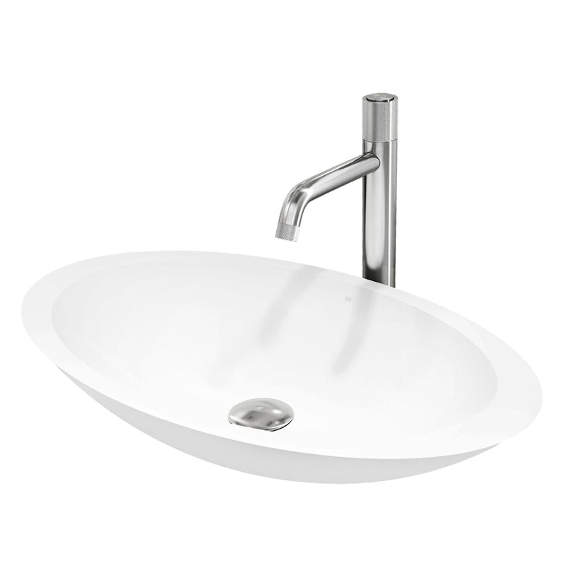 Wisteria White Bathroom Sink/Basin Set with Apollo Faucet and Oval Composite Vessel O8103