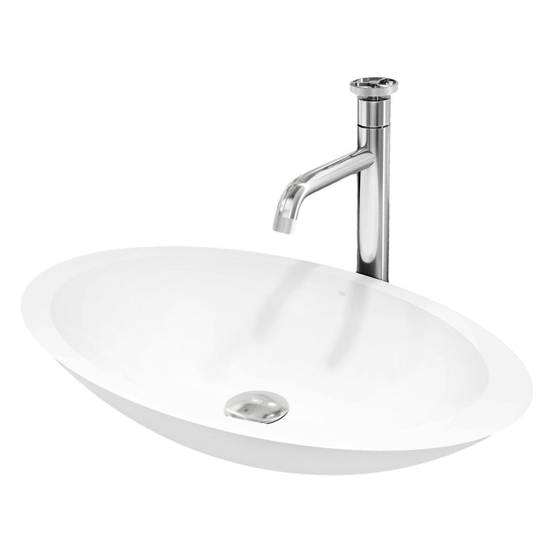 Wisteria White Bathroom Sink/Basin Set with Cass Faucet and Oval Composite Vessel C0321