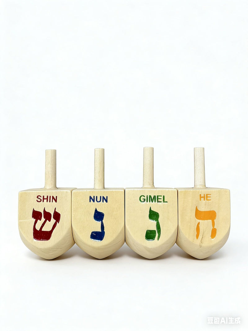 Wooden Dreidel Set, Natural, 4-pk, for Hanukkah D7485